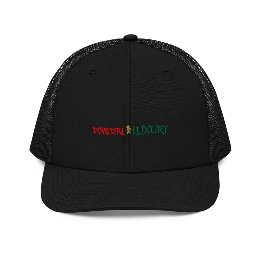 Poverty To Luxury Trucker Cap — Red/Gold/Green
